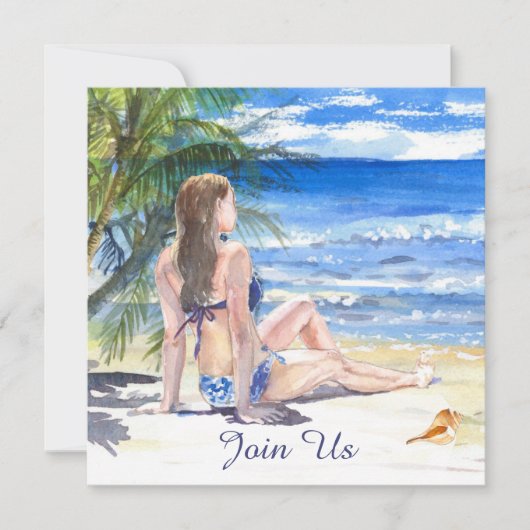 Invitation *~ Fête de plage tropicale générique AR29 TOUT ÉVÉ (Devant)