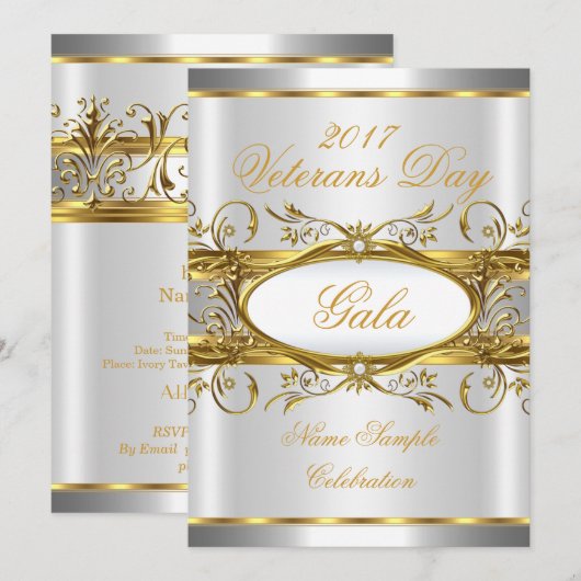 Invitation Fête de plaque Or Argent Blanc et Or (Devant / Derrière)