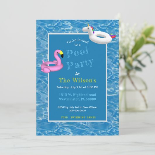 Invitation Fête de pool gonflable (Debout devant)