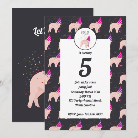 Invitation Fête de porc - Animaux ayant une fête (Devant / Derrière)
