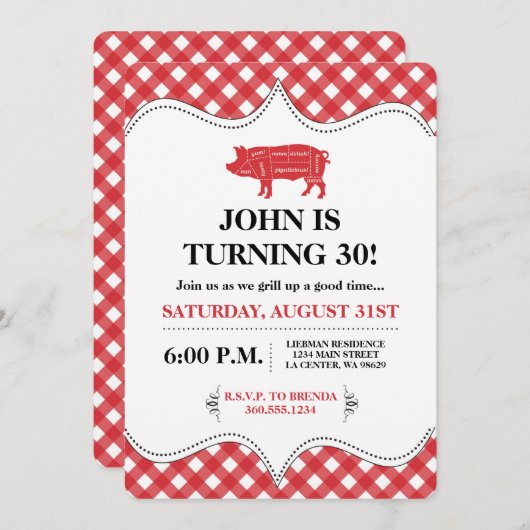 Invitation Fête de porc barbecue (Devant / Derrière)