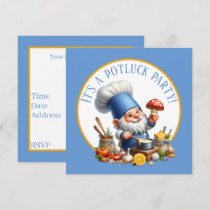 Invitation Fête de potluck de chef gnome mignon