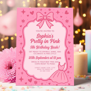 Invitation Fête de poupée mode rose glamour pour filles