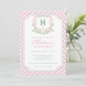 Invitation Fête de premier anniversaire avec monogramme en fo (Debout devant)