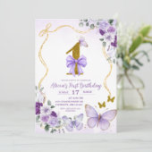 Invitation Fête de premier anniversaire Bow Coquette papillon (Debout devant)