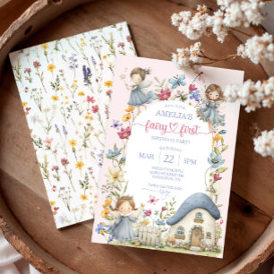 Invitation Fête de premier anniversaire de fée de fleur sauva