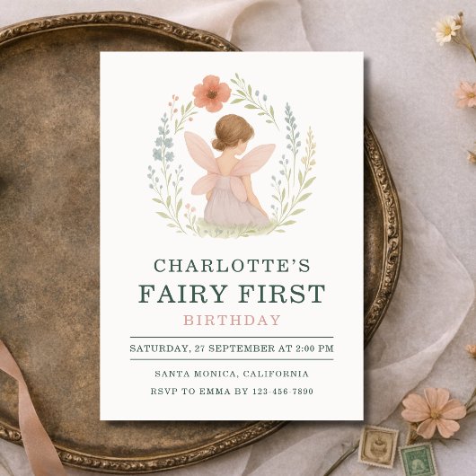 Invitation Fête de premier anniversaire de fée enchantée