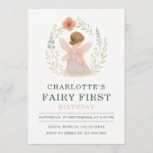 Invitation Fête de premier anniversaire de fée enchantée (Devant)