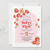 Invitation Fête de premier anniversaire de fraise Photo de pr (Devant)