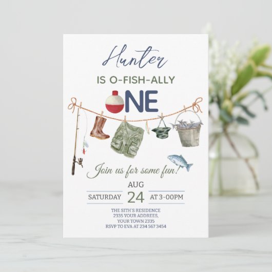 Invitation Fête de premier anniversaire de pêche (Debout devant)