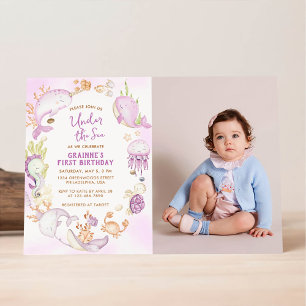 Invitation Fête de premier anniversaire fille rose sous la me