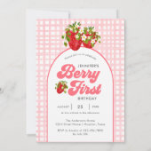 Invitation Fête de premier anniversaire Fleur Rustique Rouge (Dos)