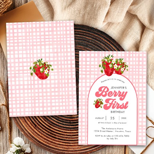 Invitation Fête de premier anniversaire Fleur Rustique Rouge