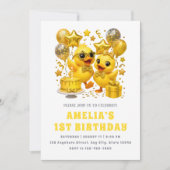Invitation Fête de premier anniversaire jaune de luxe (Devant)