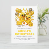 Invitation Fête de premier anniversaire jaune de luxe (Debout devant)