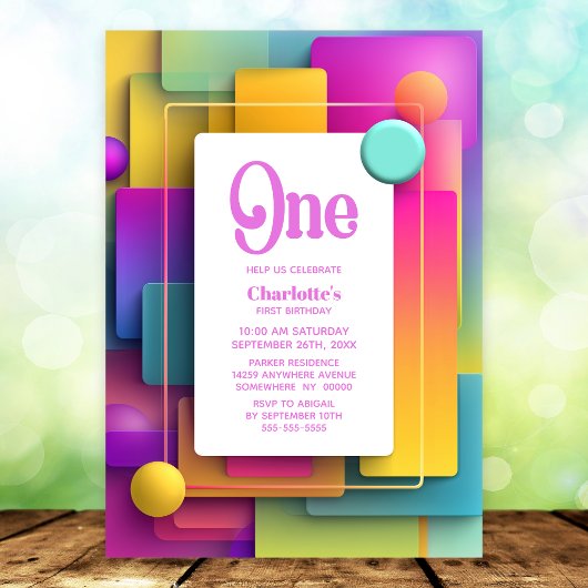 Invitation Fête de premier anniversaire pastel vibrant