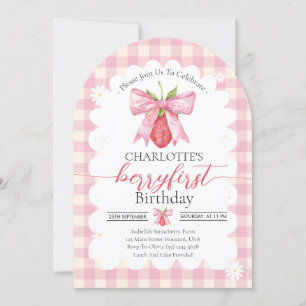 Invitation Fête de premier anniversaire Strawberry Berry Phot