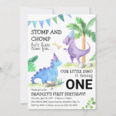 Invitation Fête de premier anniversaire sur le thème des dino (Devant)
