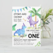 Invitation Fête de premier anniversaire sur le thème des dino (Debout devant)