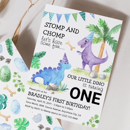 Invitation Fête de premier anniversaire sur le thème des dino