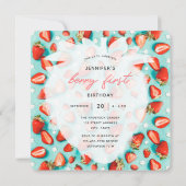 Invitation Fête de premier anniversaire thème fraise florale  (Dos)