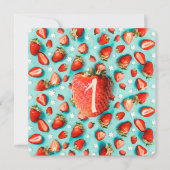 Invitation Fête de premier anniversaire thème fraise florale  (Devant)