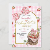 Invitation Fête de première année Coquette Rose Gingham à la (Devant)