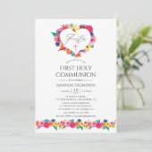 Invitation Fête de première communion florale à l'aquarelle (Debout devant)