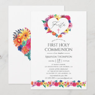 Invitation Fête de première communion florale à l'aquarelle