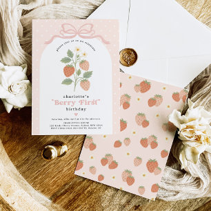 Invitation Fête de première fraise Rose pastel pour premier a