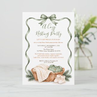 Invitation Fête de préparation de bébé Cozy Winter Sage Green