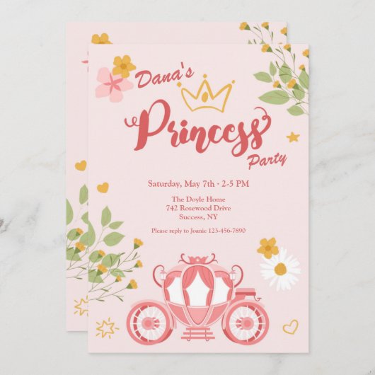 Invitation Fête de Princesse (Devant / Derrière)