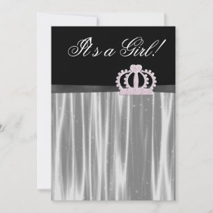 Invitation Fête de Princesse Bébé Fille Rose Noir