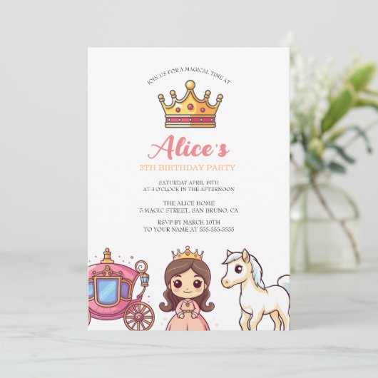 Invitation Fête de Princesse de Conte de Fée (Debout devant)