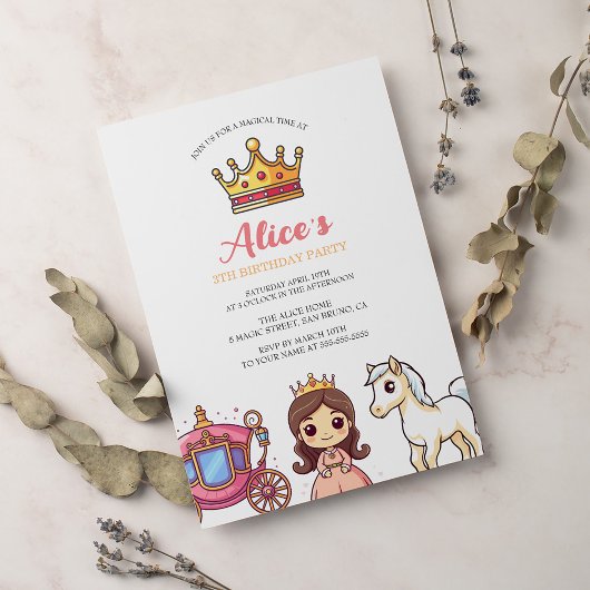 Invitation Fête de Princesse de Conte de Fées