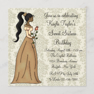 Invitation Fête de Princesse en Damassé d'Ivoire pour les 16 