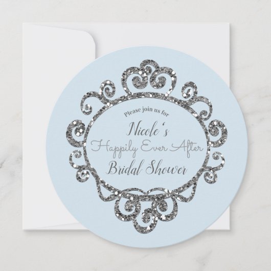 Invitation Fête de Princesse Paillettes Argentées pour Enterr (Devant)