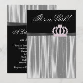 Invitation Fête de princesse pour bébé fille en rose et noir (Devant / Derrière)