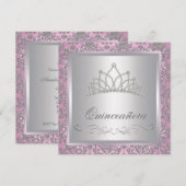 Invitation Fête de princesse rose Tiara de diamant (Devant / Derrière)