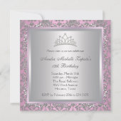 Invitation Fête de princesse rose Tiara de diamant (Dos)