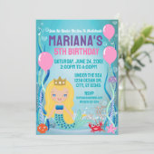 Invitation Fête de princesse sirène (cheveux blonds) (Debout devant)