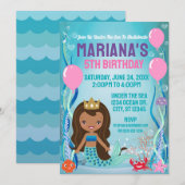 Invitation Fête de princesse sirène (cheveux noirs) (Devant / Derrière)