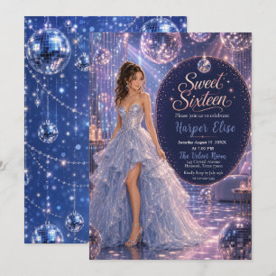 Invitation Fête de Princesse Sweet 16 Disco Bleu