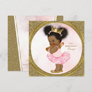 Invitation Fête de princesse vintage fille bébé paillettes or