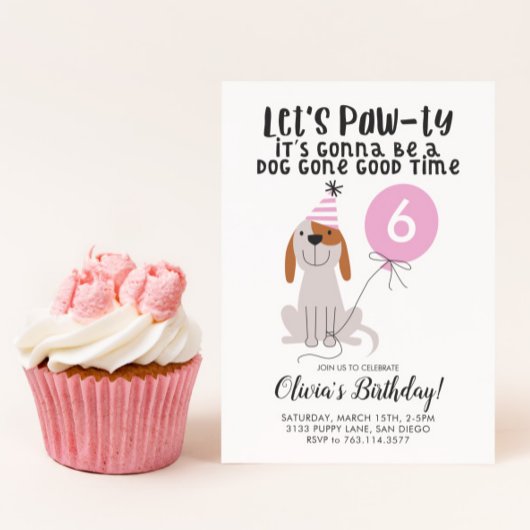 Invitation Fête de Puppy Dog Pink Birthday