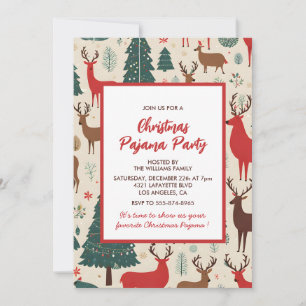 Invitation Fête de Pyjama de Noël Cerf Fantaisiste
