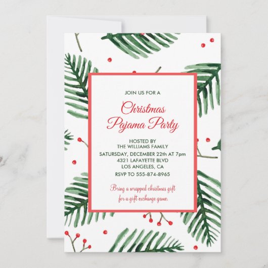 Invitation Fête de Pyjama de Noël Élégante et Éternelle (Devant)