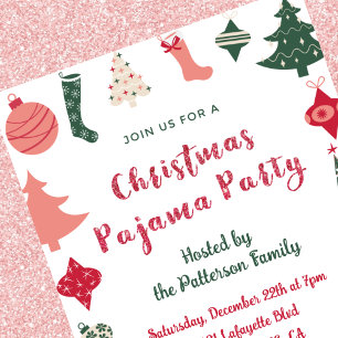 Invitation Fête de pyjama de Noël illustration scintillante m