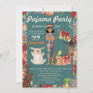 Invitation Fête de pyjama pour enfants Noël Vacances Animaux