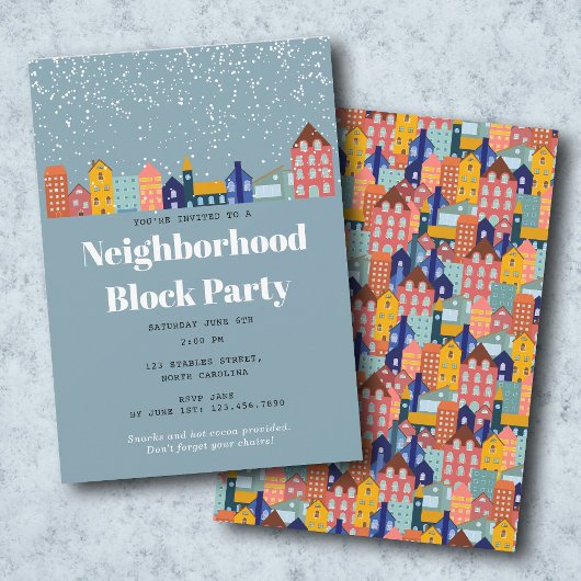 Invitation Fête de quartier de bloc de neige d'hiver